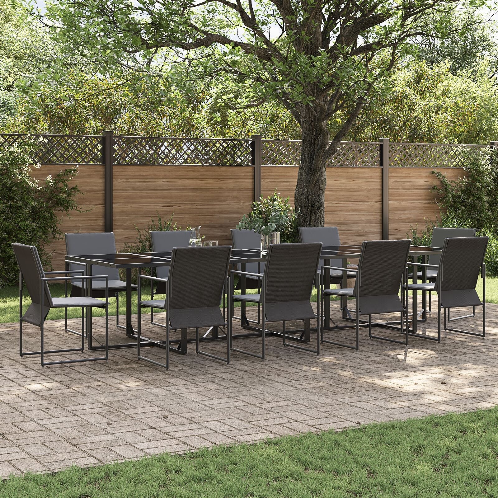 Set da pranzo da giardino 13 pezzi con cuscini in acciaio e Textilene V1552 Vetonek