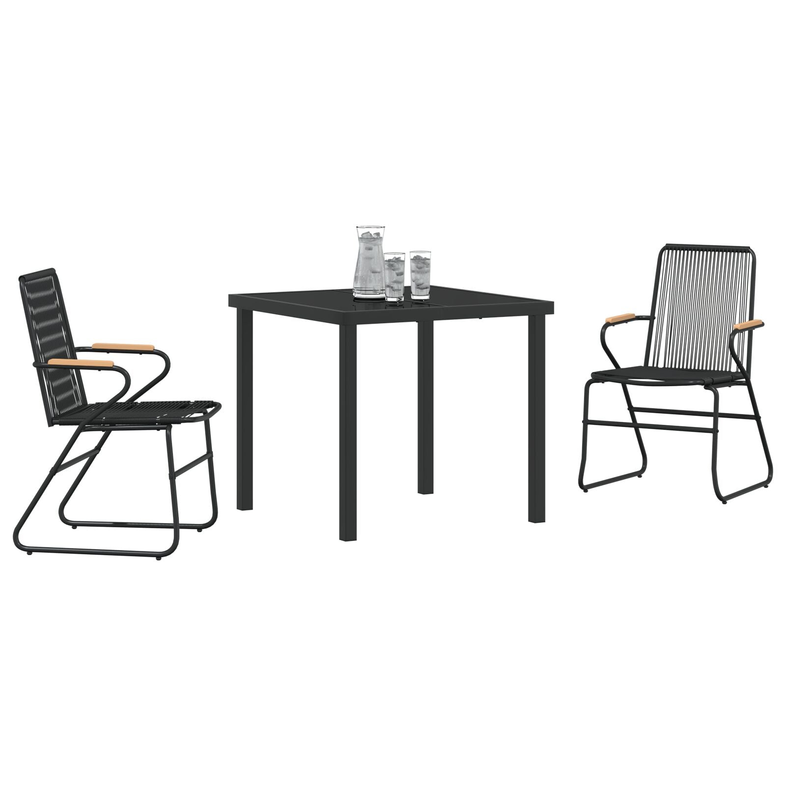 Conjunto de Comedor de Jardín  de 3 Piezas Negro Rattan de PVC V0970 Vetonek