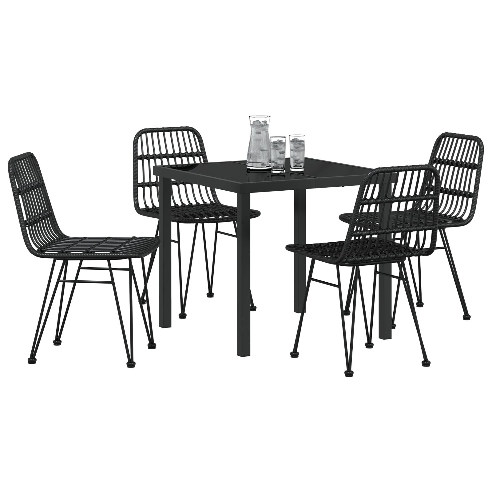 Conjunto de Comedor de Jardín de 5 Piezas  de Ratán Poliéster Negro V1267 Vetonek