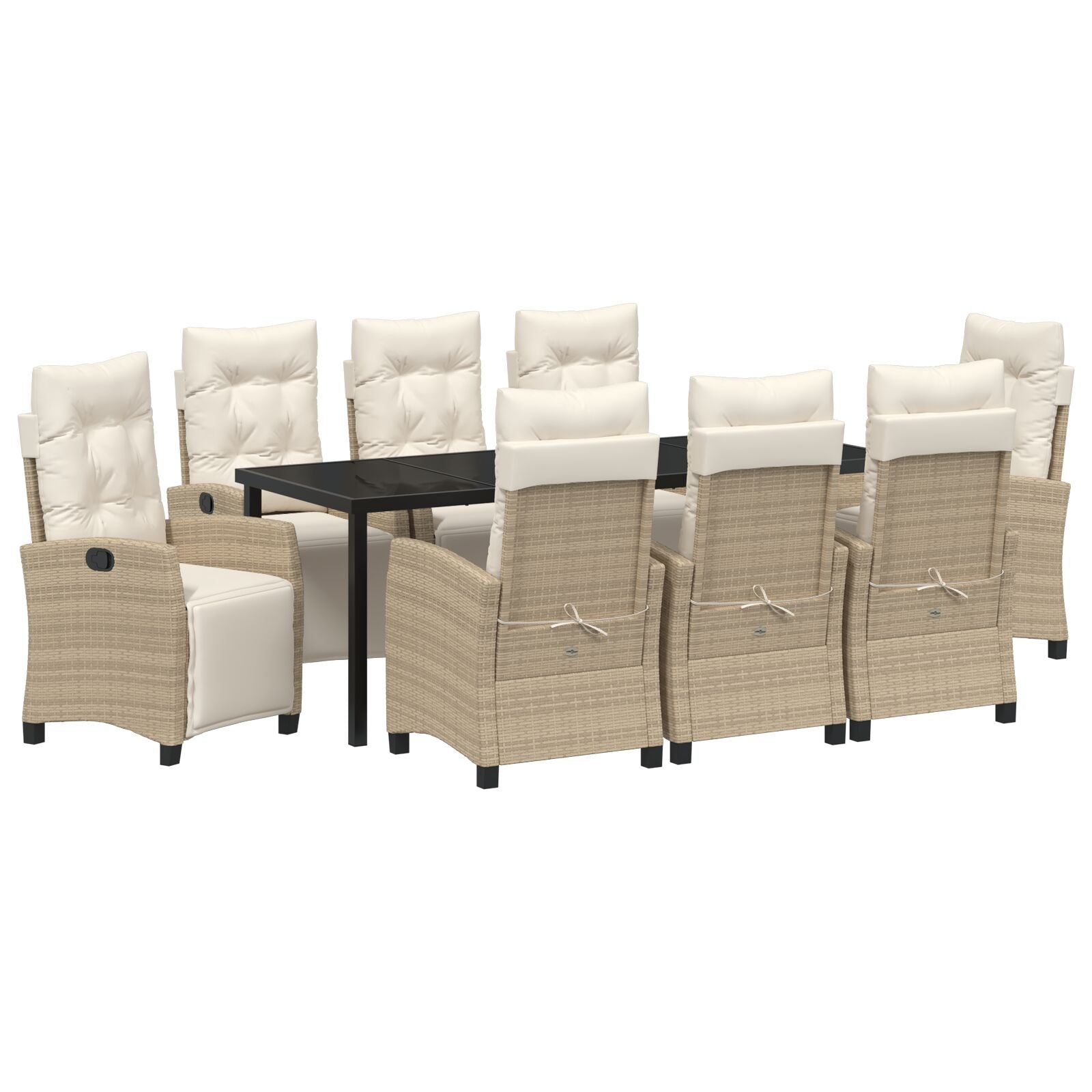 Conjunto de Comedor de Jardín de 9 Piezas Beige de Ratán Poliéster V3680 Vetonek