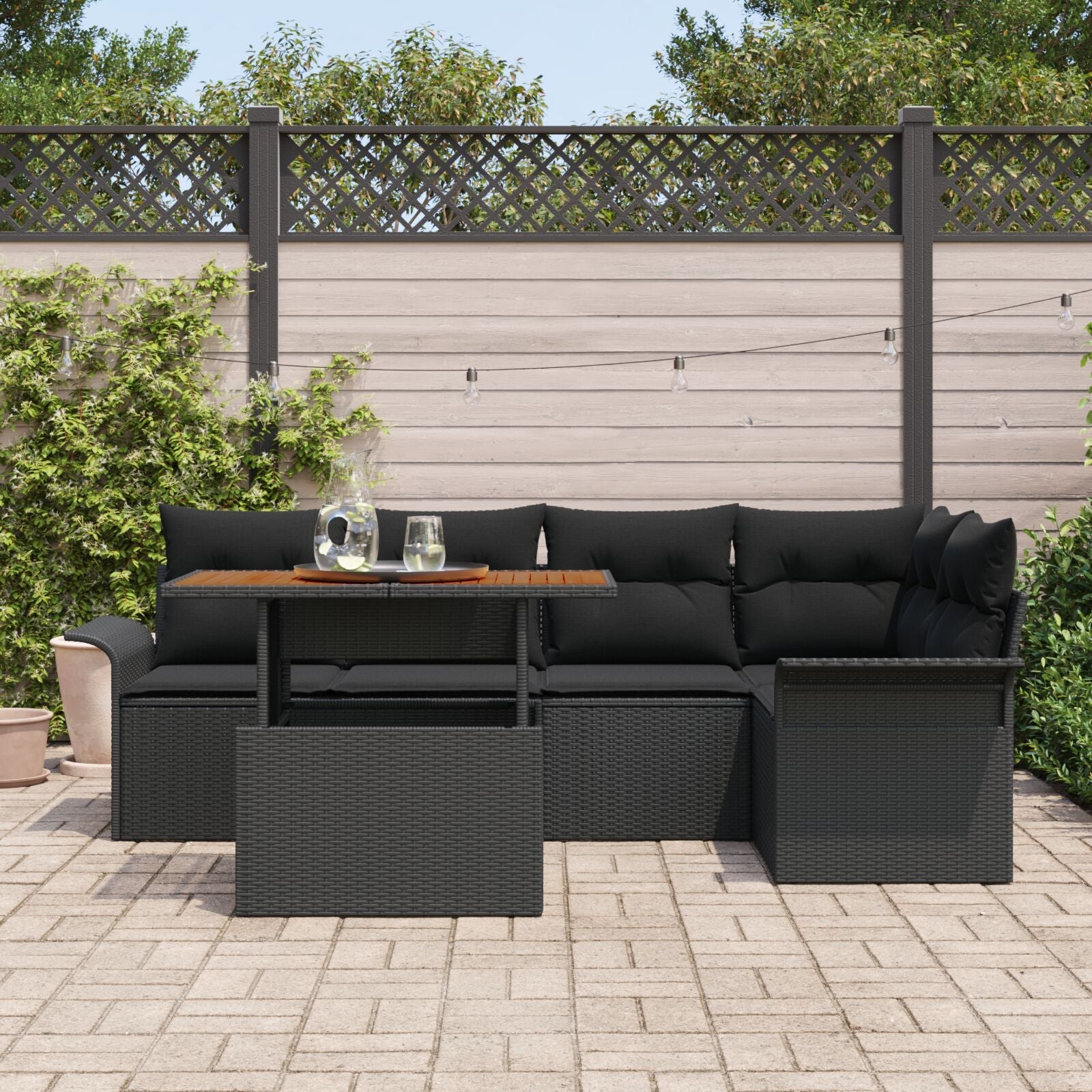 6-Piece Garden Dining Set with Black Acacia Polyrattan Cushions V4516 Vetonek