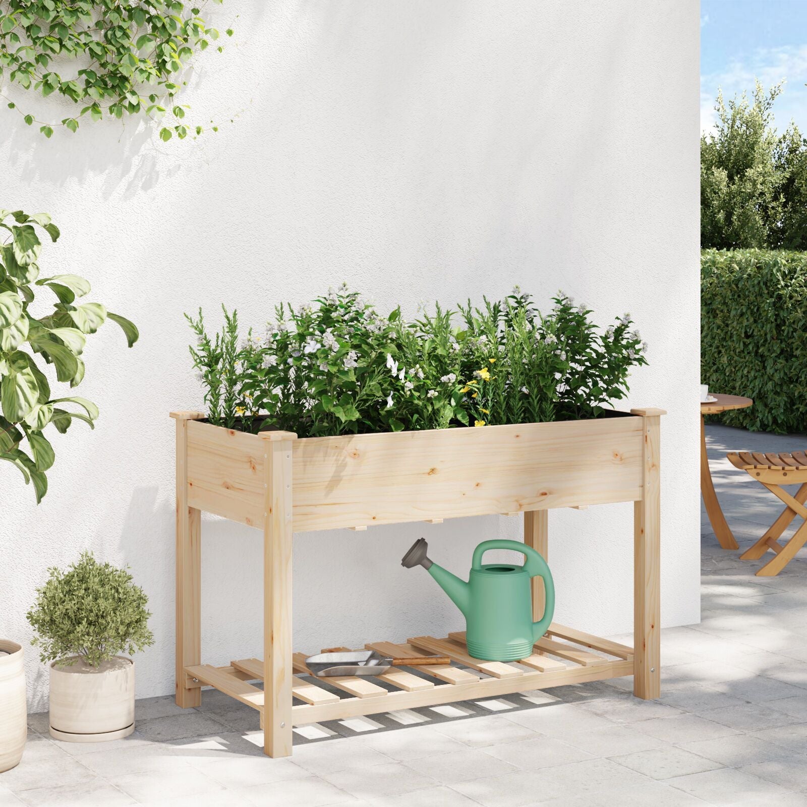 Jardín Planter con Estante 115x59x76 cm Madera Maciza de Abeto V0555 Vetonek