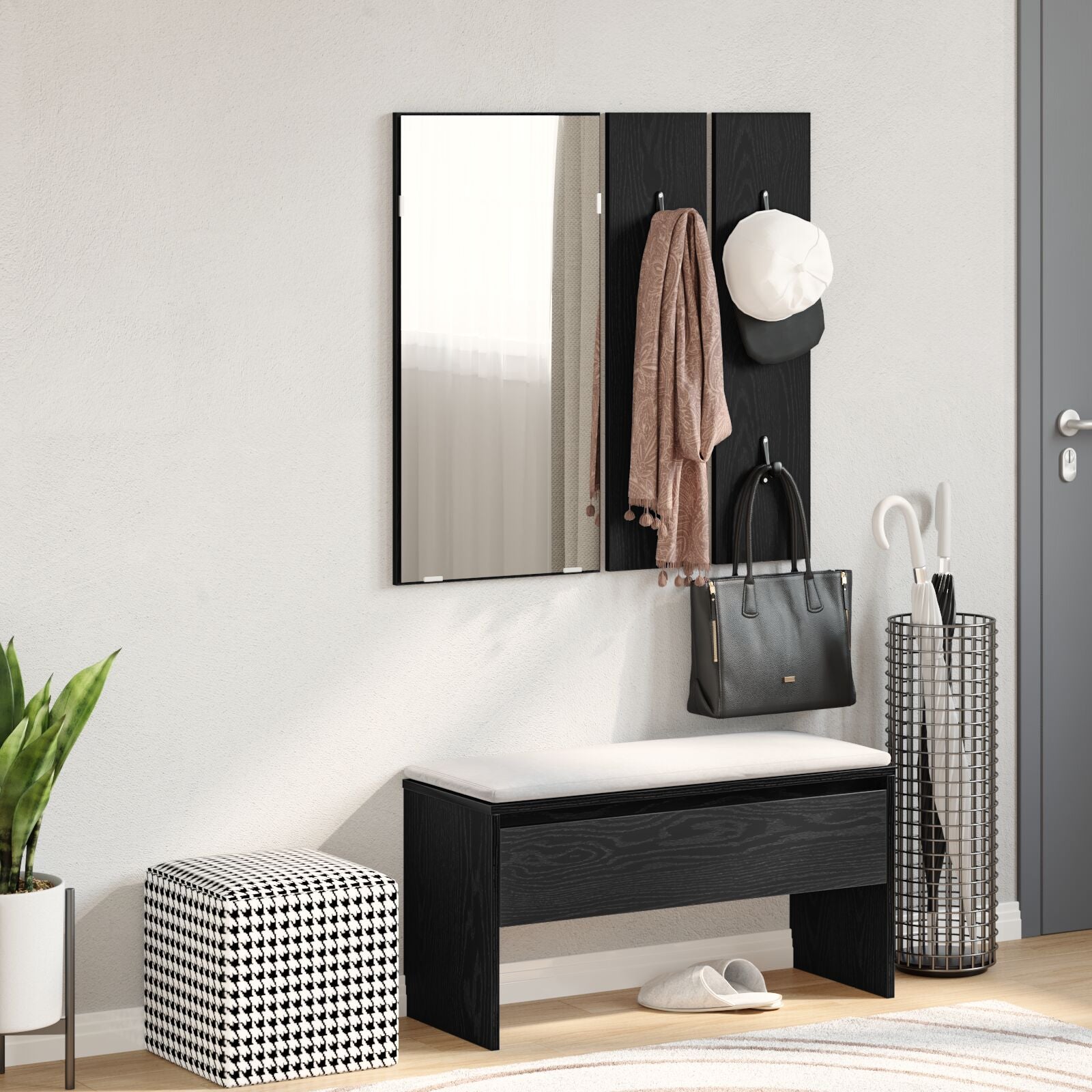 Set di mobili da ingresso in multistrato di rovere nero V5103 Vetonek