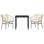 Conjunto de Comedor de Jardín  de 3 Piezas con Cojines Marrón Ratan Polipropileno V8319 Vetonek