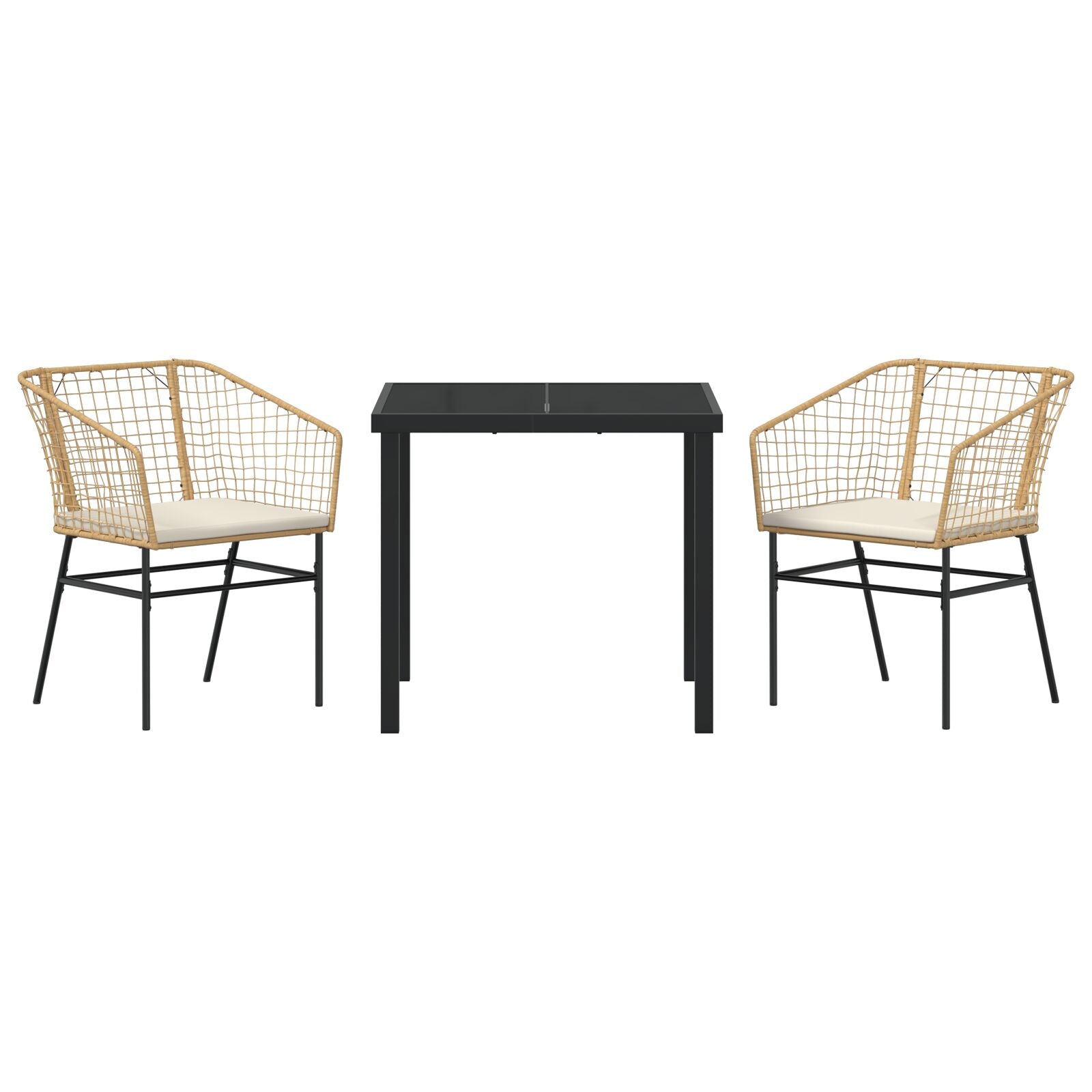 Conjunto de Comedor de Jardín  de 3 Piezas con Cojines Marrón Ratan Polipropileno V8319 Vetonek