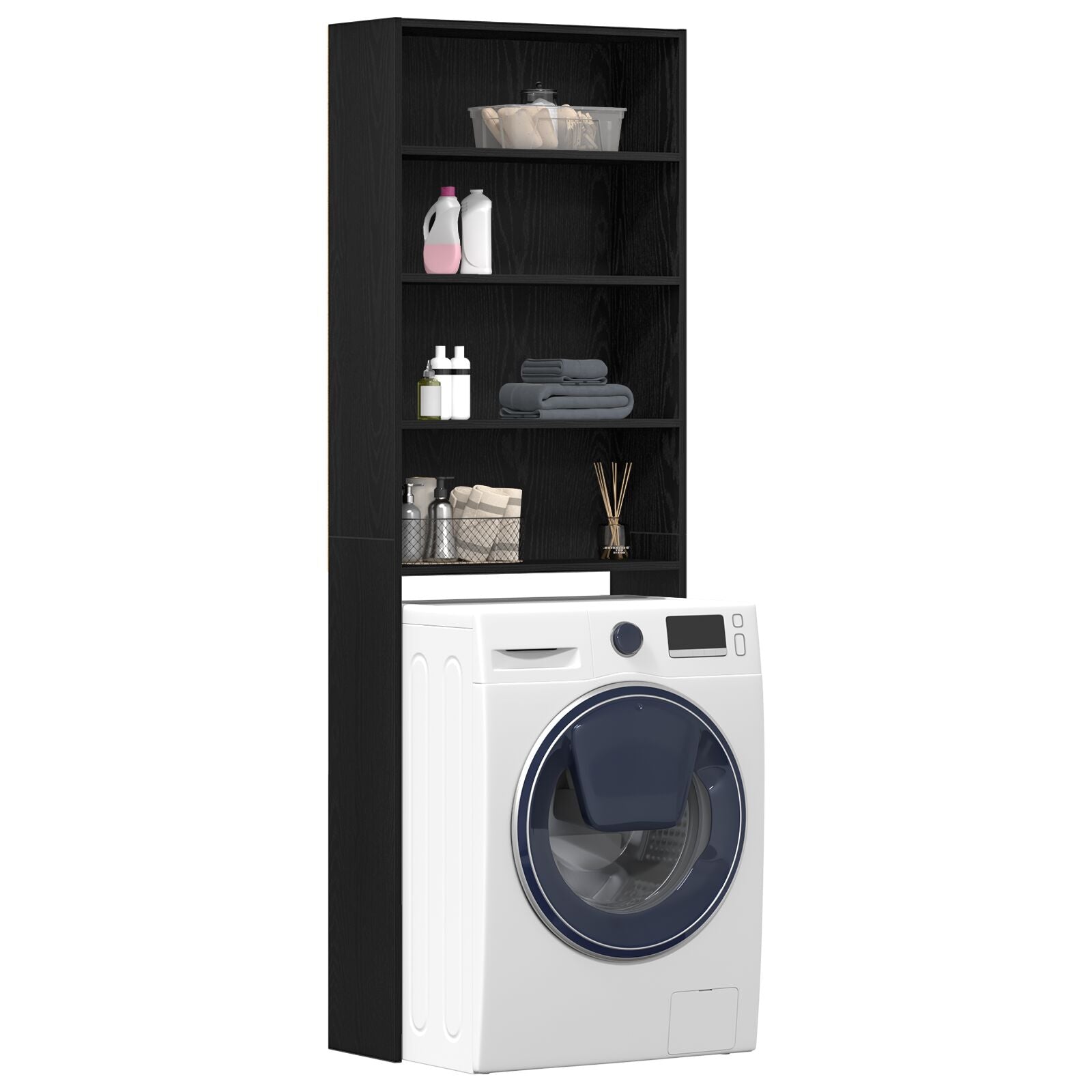 Black Oak Washing Machine Cabinet 64x24x190 cm Technical Wood V0677 Vetonek