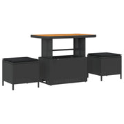 Conjunto de Comedor de Jardín de 3 Piezas con Cojines Negro de Poliratán y Acacia V0186 Vetonek