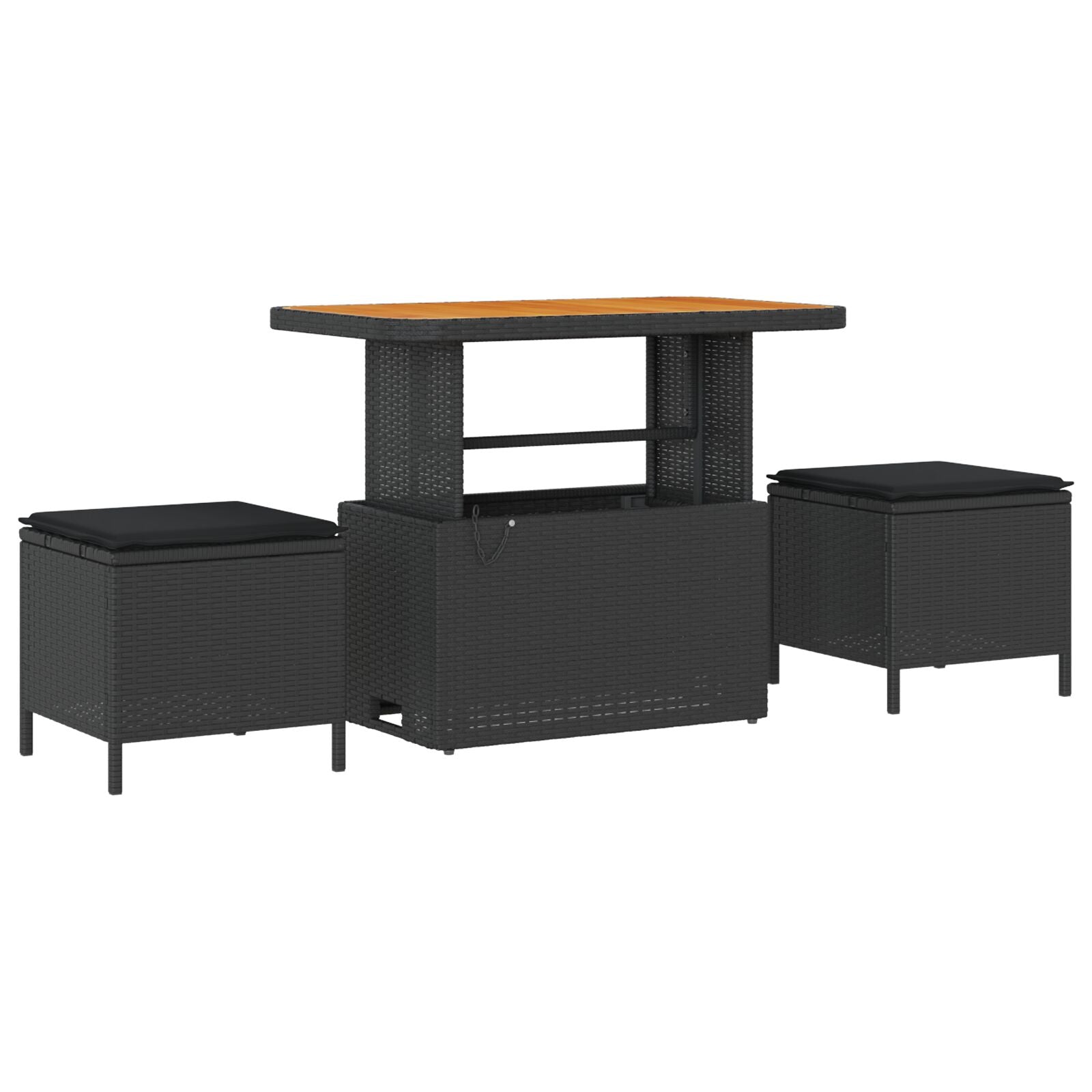 Conjunto de Comedor de Jardín de 3 Piezas con Cojines Negro de Poliratán y Acacia V0186 Vetonek