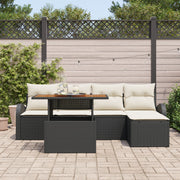 6 Piece Garden Dining Set with Cushions Black Polyrattan Acacia V6855 Vetonek