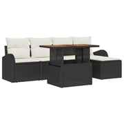 6 Piece Garden Dining Set with Cushions Black Polyrattan Acacia V6855 Vetonek