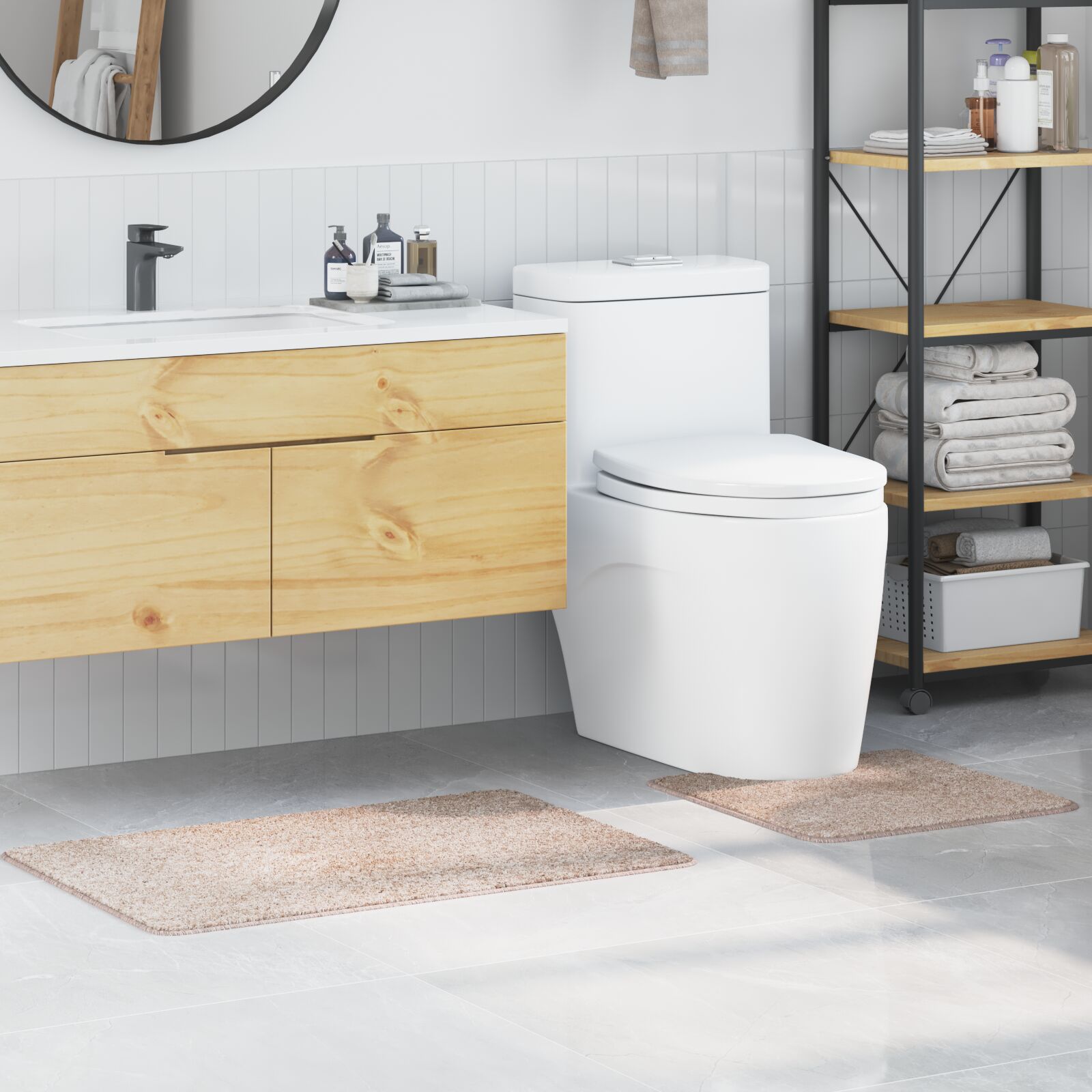 Lot de 2 tapis de bain antidérapants en polypropylène crème V9806 Vetonek