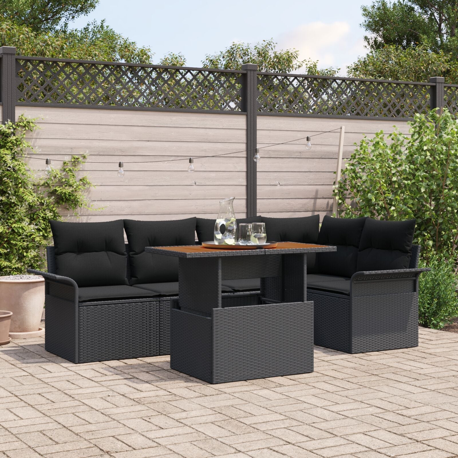 6-Piece Garden Dining Set with Black Acacia Polyrattan Cushions V4516 Vetonek