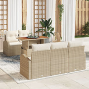 6 Piece Garden Dining Set with Beige Cushions Poly Rattan Acacia V6398 Vetonek