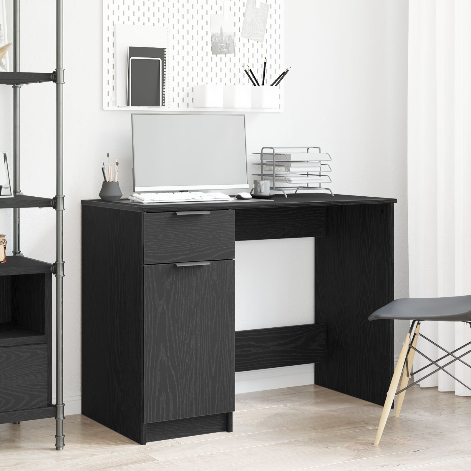 Bureau en Chêne Noir - 100x50x75 cm - En Bois Ouvré V1773 Vetonek