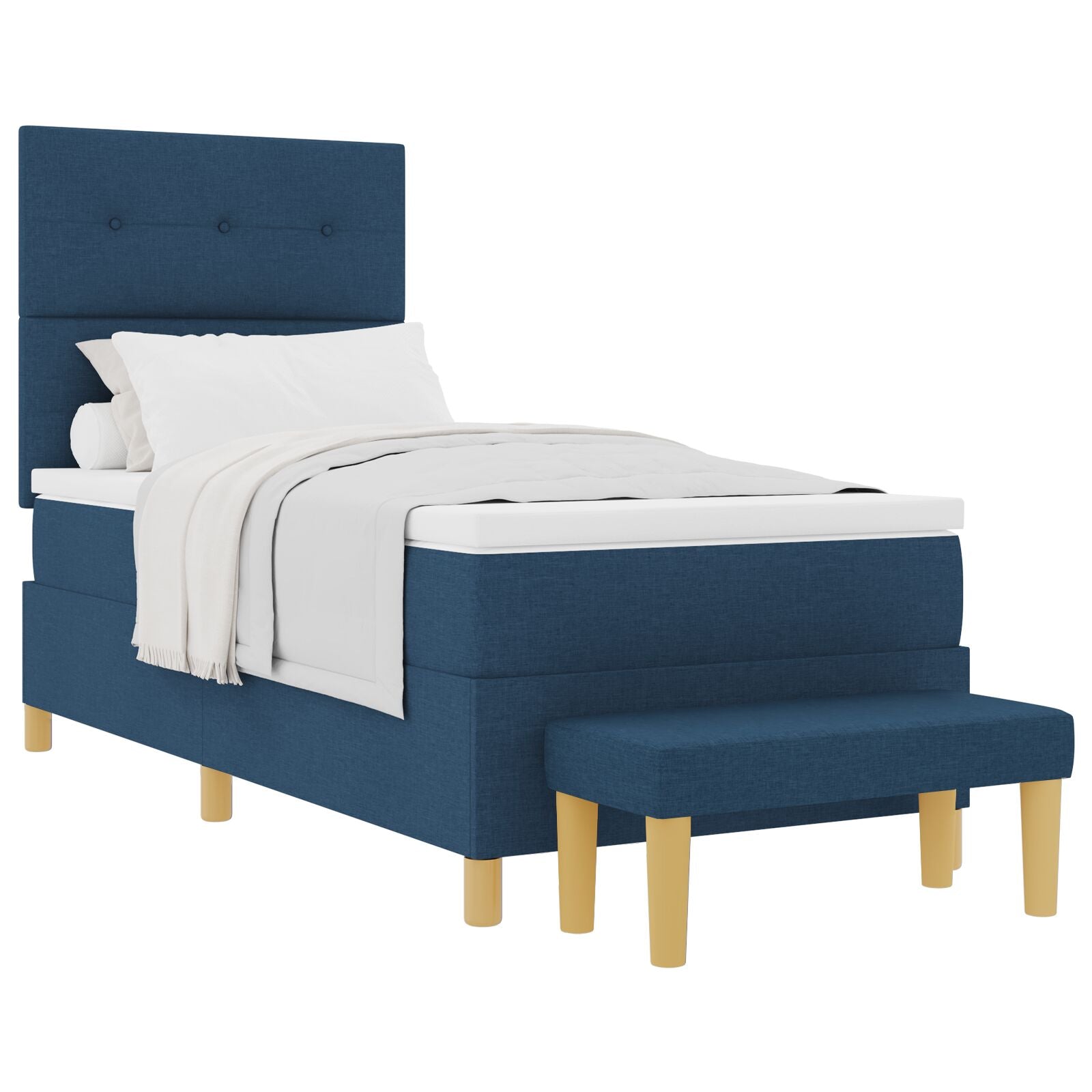 Box Spring bed with mattress and blue bench 90x190 cm fabric V3148 Vetonek
