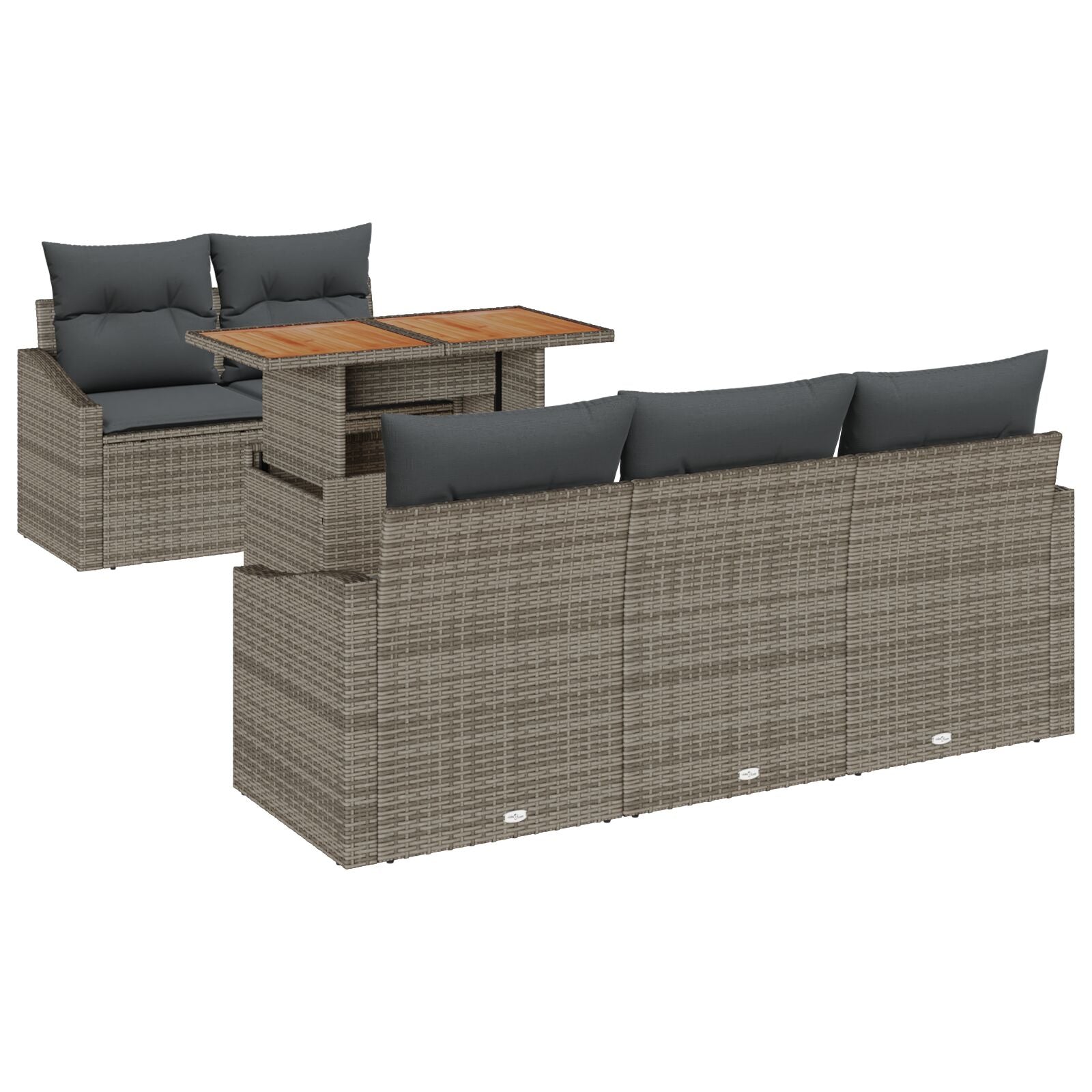 Conjunto de Comedor de Jardín de 6 Piezas con Cojines Gris Poliratán Acacia V8897 Vetonek