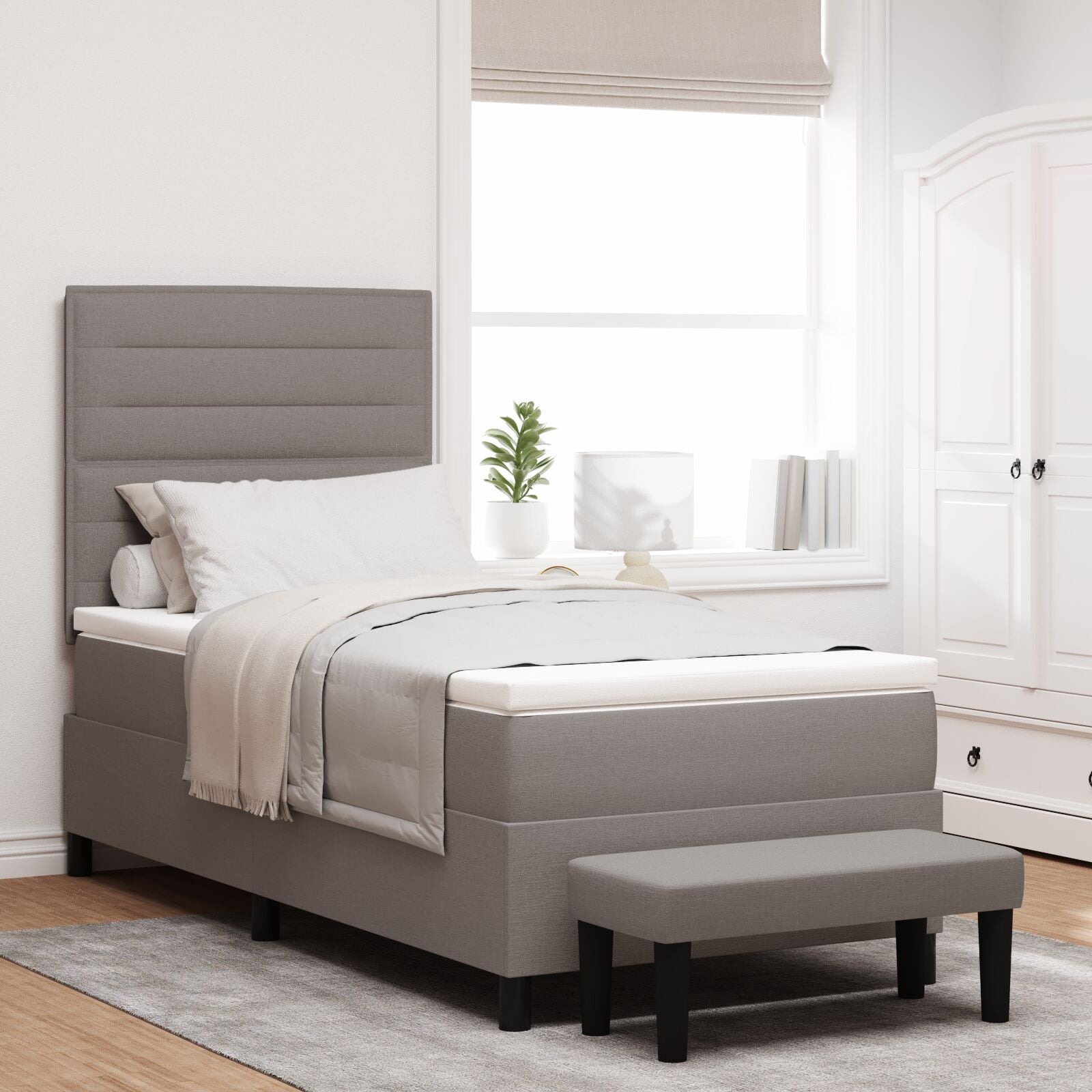 Box Spring Bed with Mattress and Taupe Bench 90x190 cm Fabric V0048 Vetonek