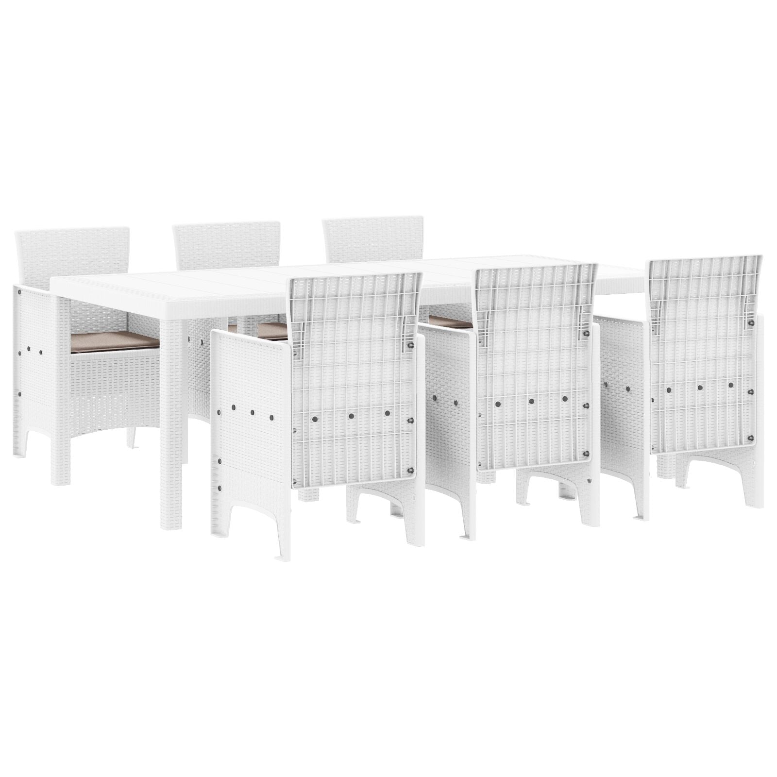 Comedor Jardín 7 Piezas con Cojines Blanco Poliratán V6752 Vetonek