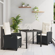 Conjunto de Comedor de Jardín de 3 Piezas con Cojines Negro Poliratán V2850 Vetonek