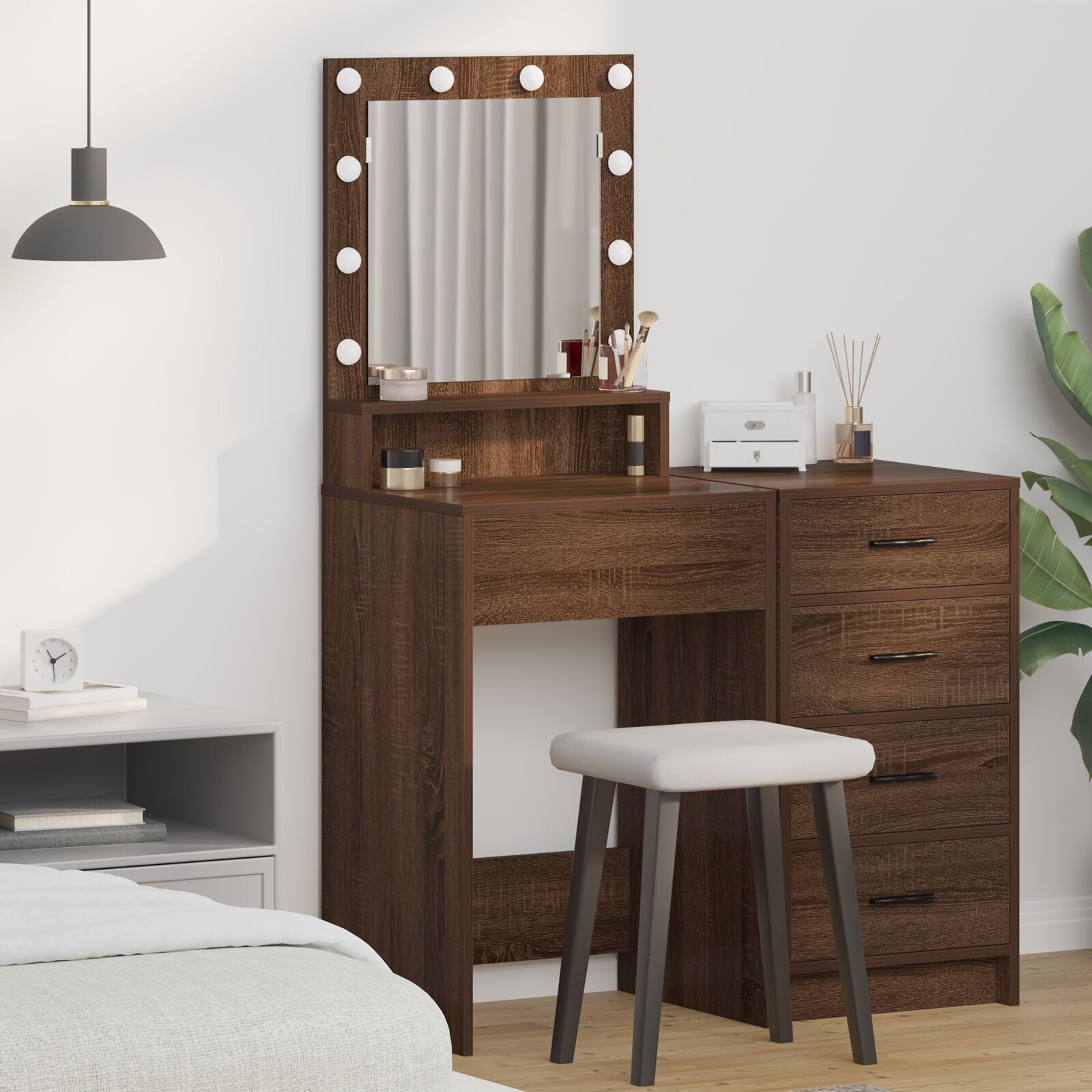 Bureau de maquillage avec lumières LED - Chêne marron - 50x41x135 cm V1529 Vetonek
