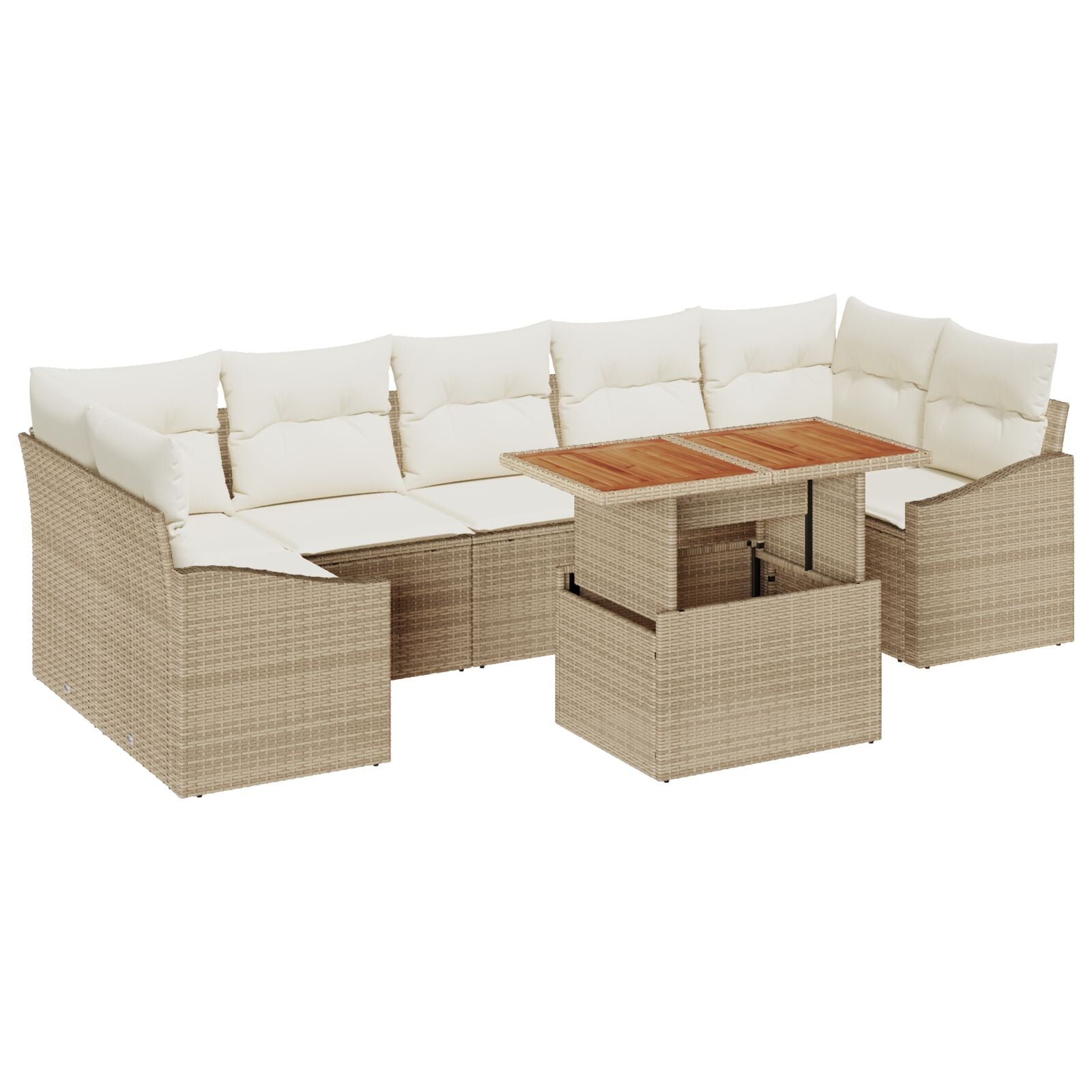 8-Piece Garden Dining Set with Beige Acacia Polyester Rattan Cushions V9191 Vetonek