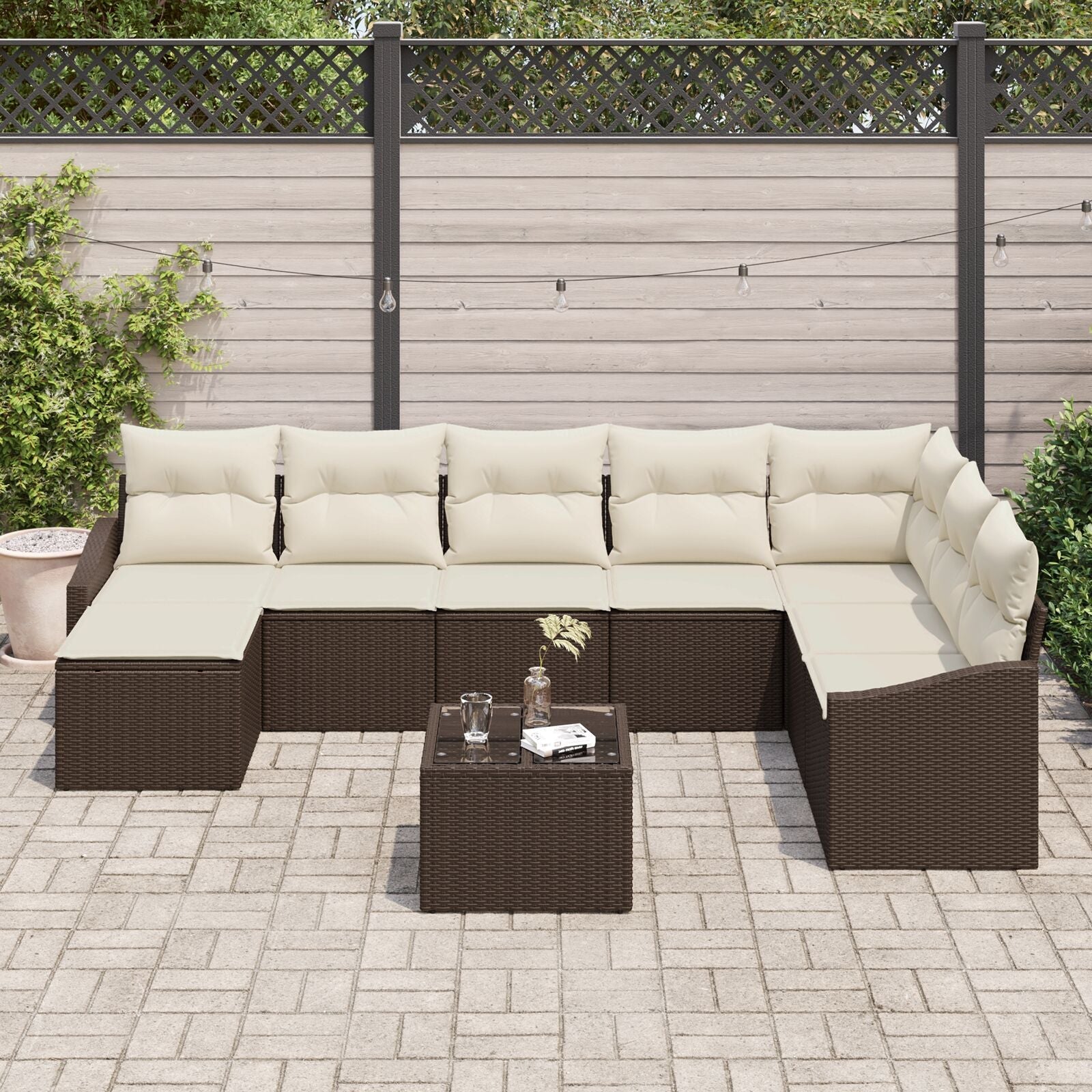 8 Piece Garden Dining Set with Cushions in Gray Polyrattan V7885 Vetonek