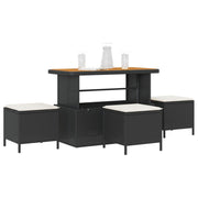 4-Piece Garden Dining Set with Black Polyrattan and Acacia Cushions V0247 Vetonek