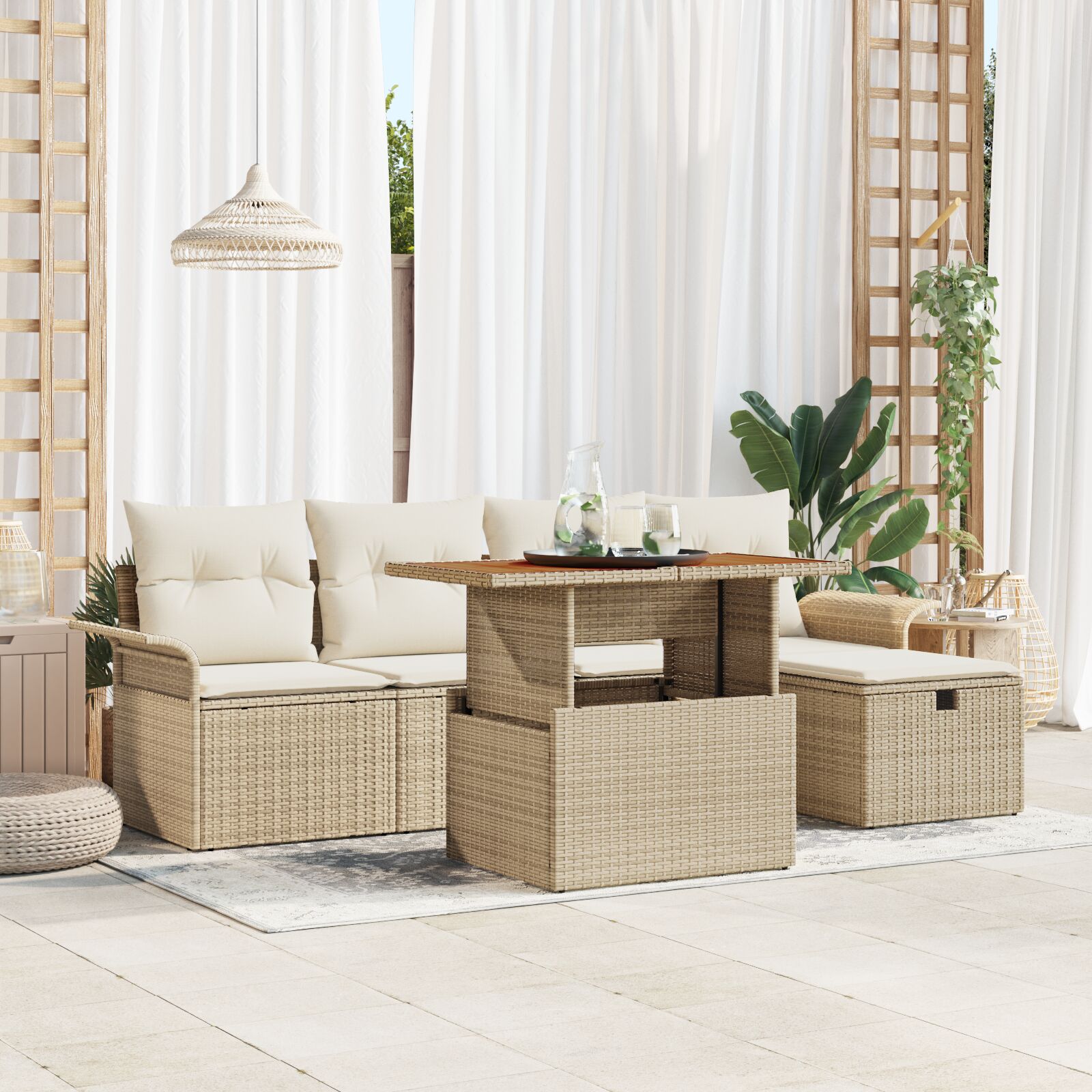 6 Piece Garden Sofa Set with Beige Rattan Cushions V1106 Vetonek