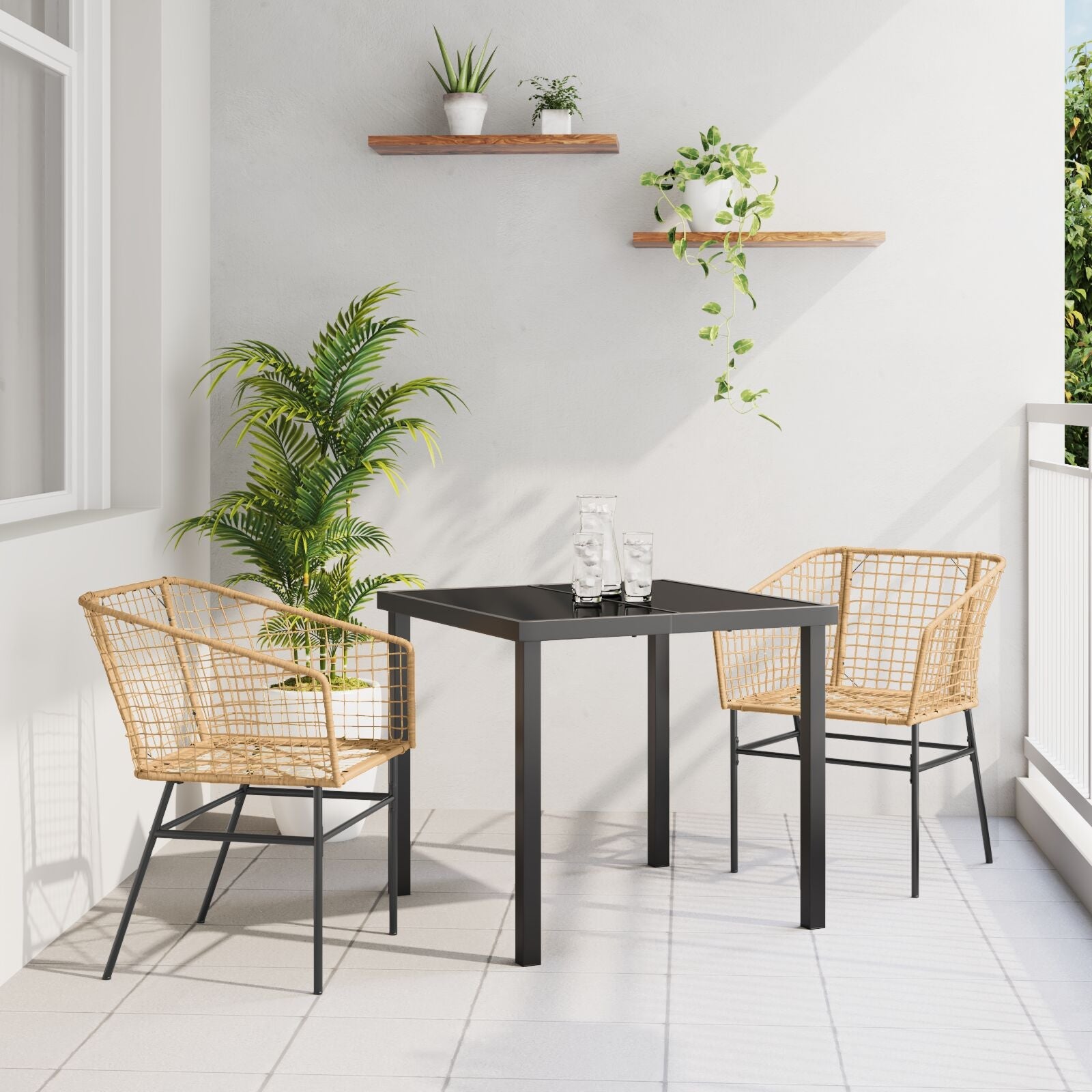 Set de Comedor de Jardín  de 3 Piezas Marrón Poliratán V8173 Vetonek