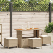 4 Piece Garden Dining Set with Beige Rattan and Acacia Cushions V0254 Vetonek
