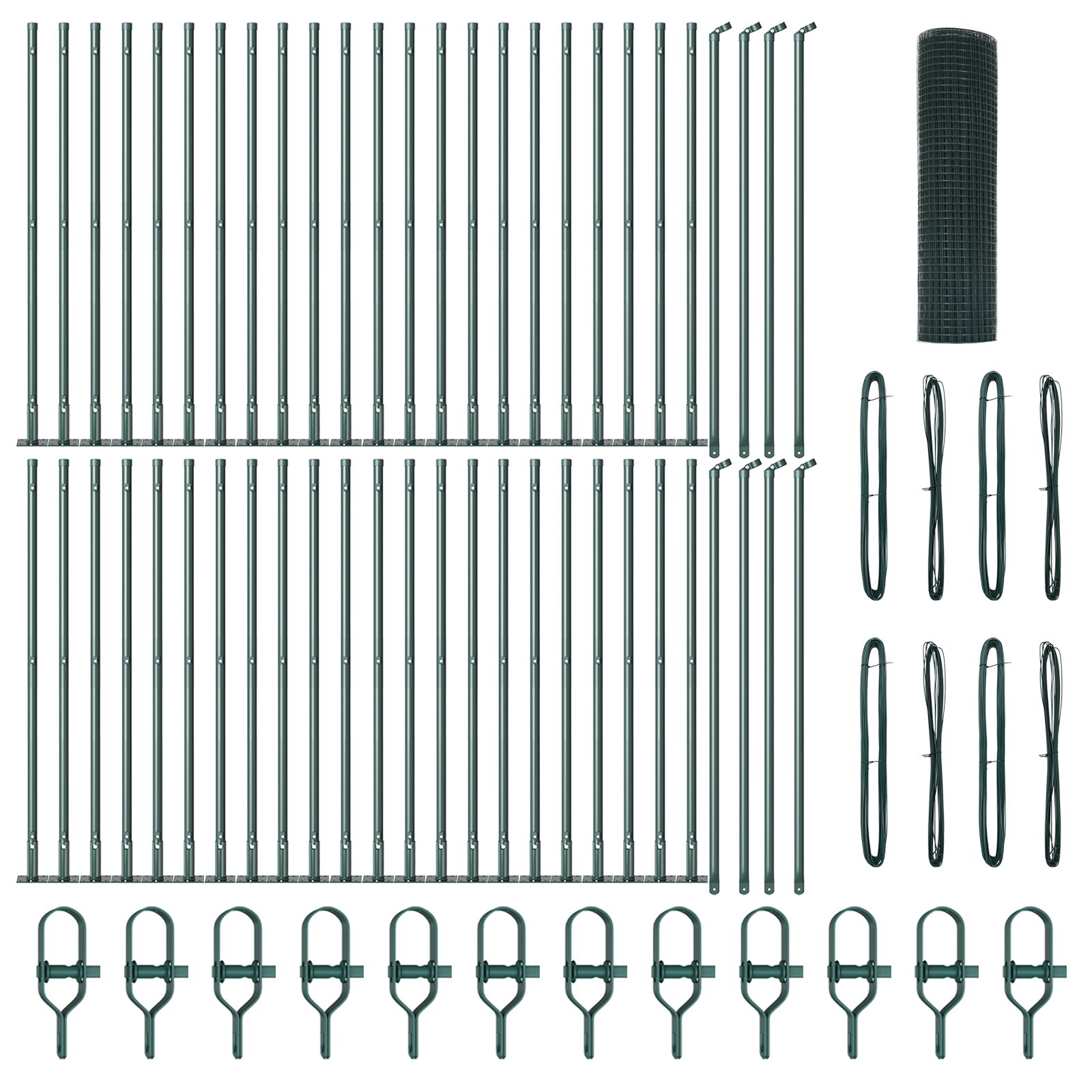 Clôture en fil soudé avec 13 poteaux à brides vert 1x100 m acier V6643 Vetonek