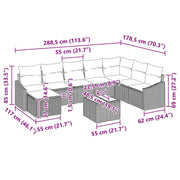 Conjunto de Sofás de Jardín de 9 Piezas con Cojines Gris Ratán Sintético V4380 Vetonek