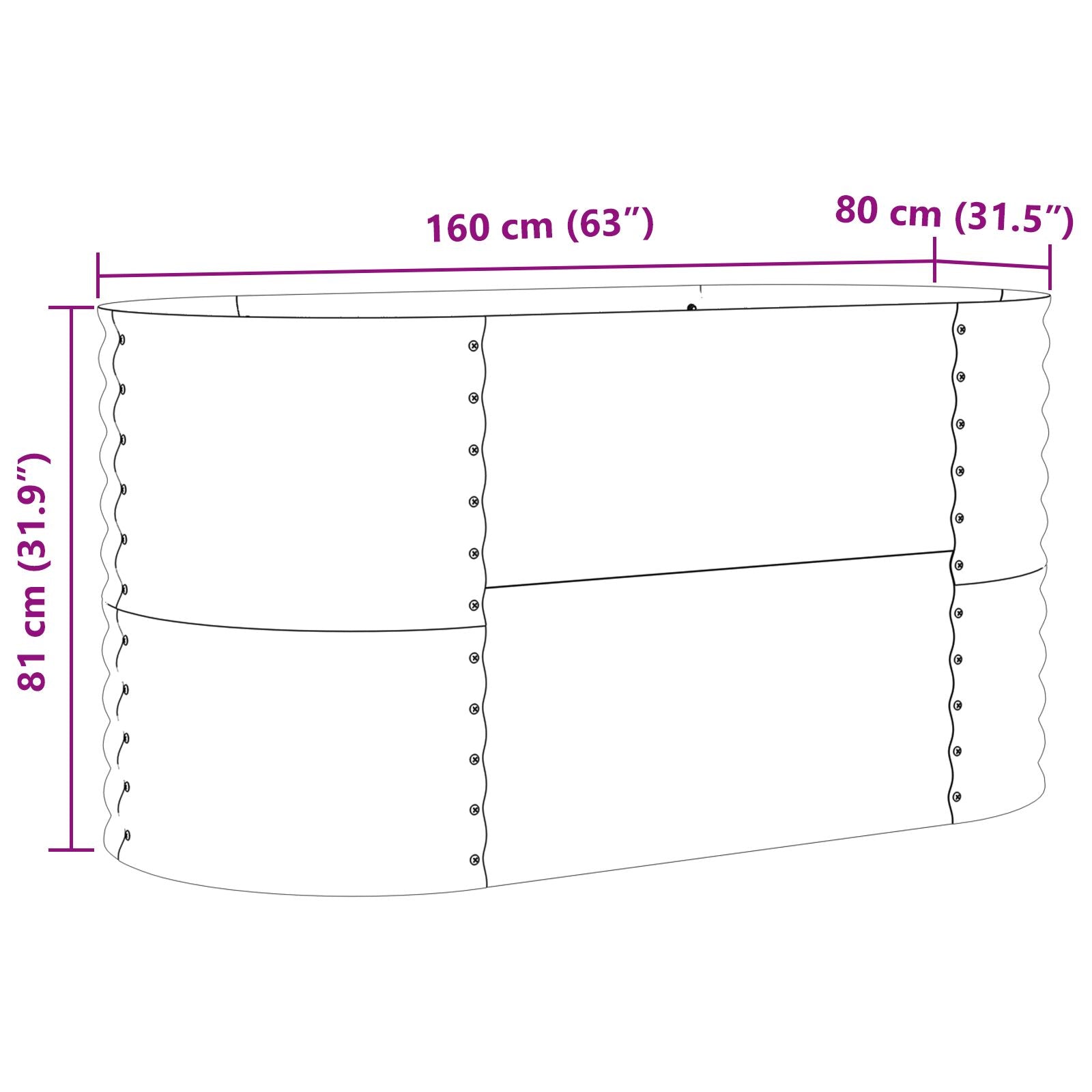 Huerto elevado Marrón 160x80x81 cm de acero galvanizado V3641 Vetonek