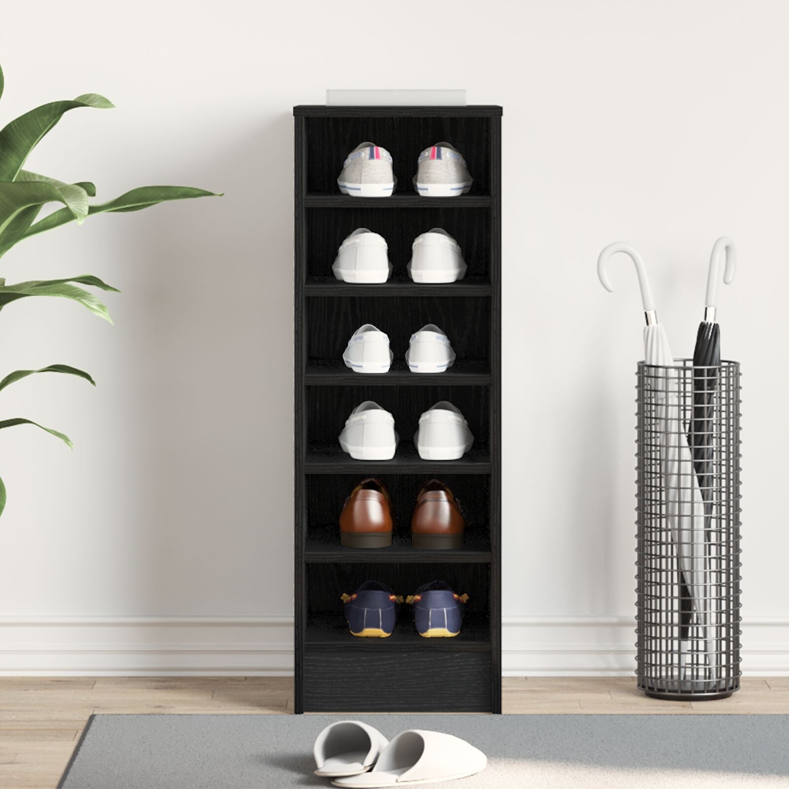 Zapatero Negro Roble 31,5x35x90 cm Madera de alta calidad V0875 Vetonek