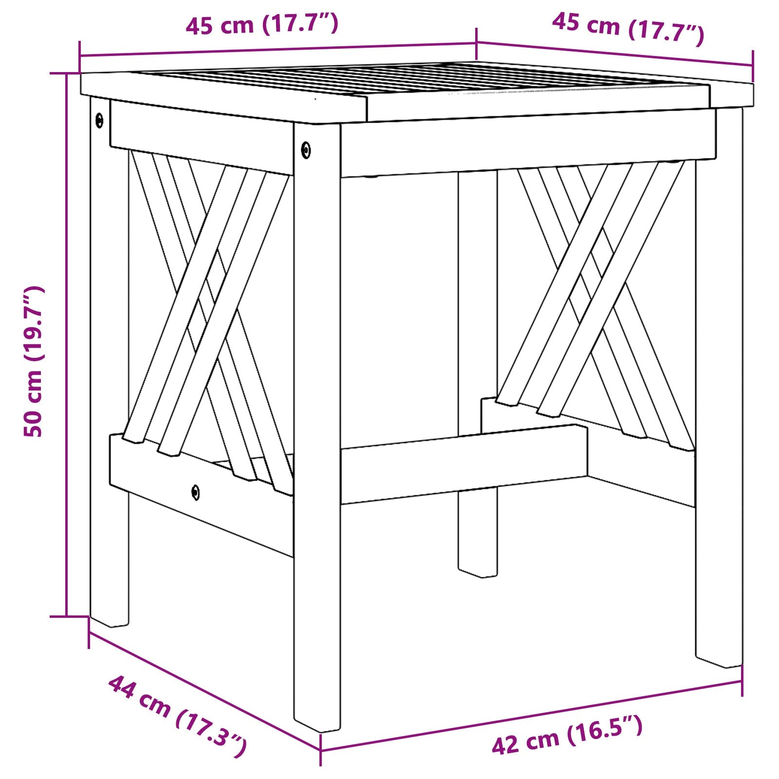 mesa lateral de jardín marrón 45x45x50 cm de madera maciza de acacia V6432 Vetonek