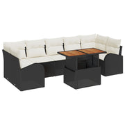 8-Piece Garden Dining Set with Black Cushions in Rattan Polypropylene Acacia V6640 Vetonek