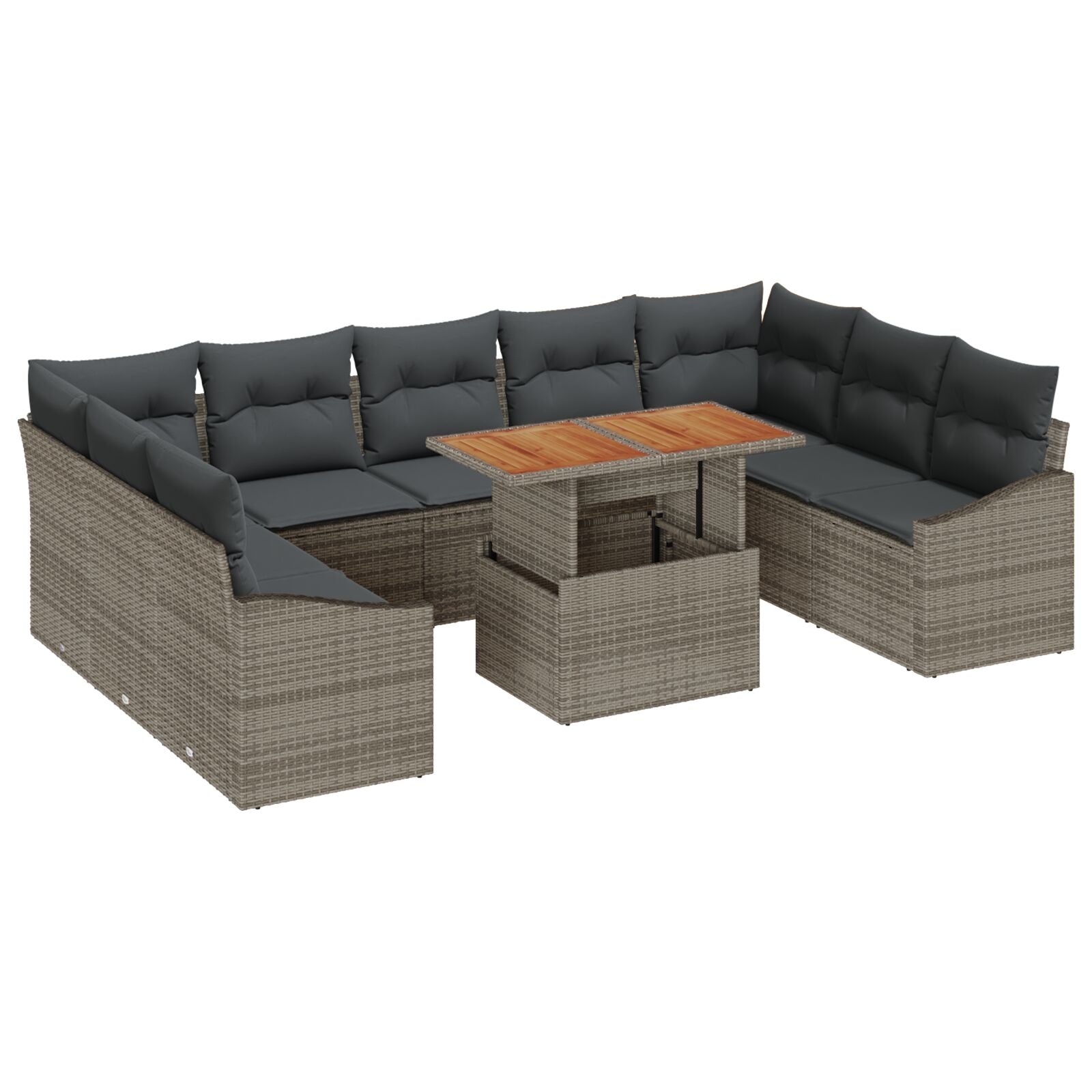 10 Piece Garden Dining Set with Gray Cushions Acacia Synthetic Rattan V9948 Vetonek