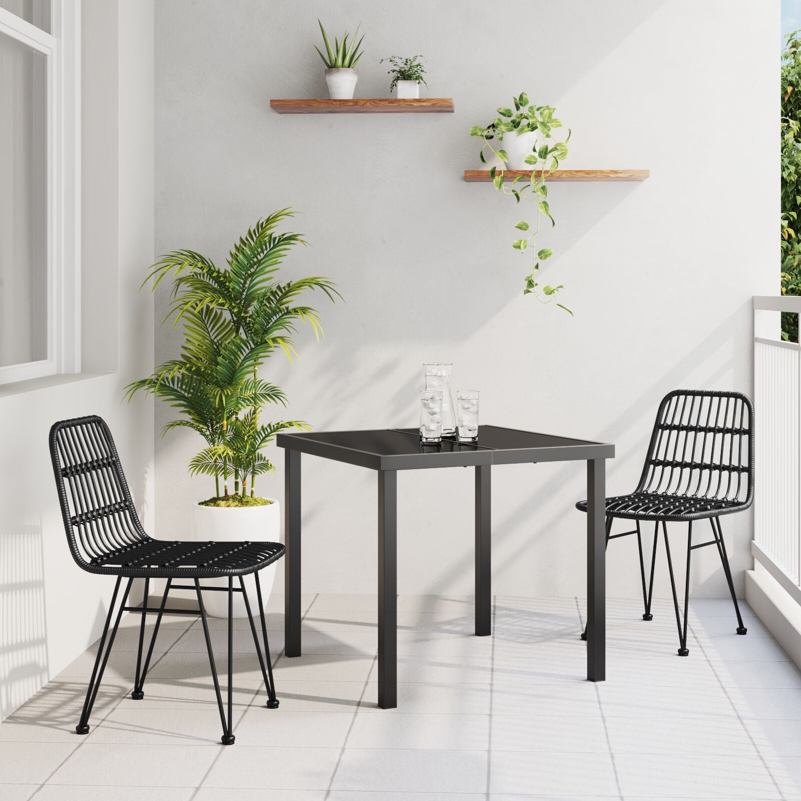 Conjunto de Comedor de Jardín de 3 Piezas  Ratán Poli Negro V1250 Vetonek
