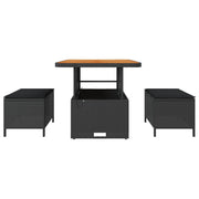 Conjunto de Comedor de Jardín de 3 Piezas con Cojines Negro de Ratán de Poliéster y Acacia V0131 Vetonek