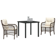 Conjunto de comedor de jardín  de 3 piezas con cojines de rattan polivinílico marrón V1310 Vetonek