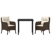 Conjunto de comedor de jardín  de 3 piezas con cojines Marrón Poliratán V0757 Vetonek