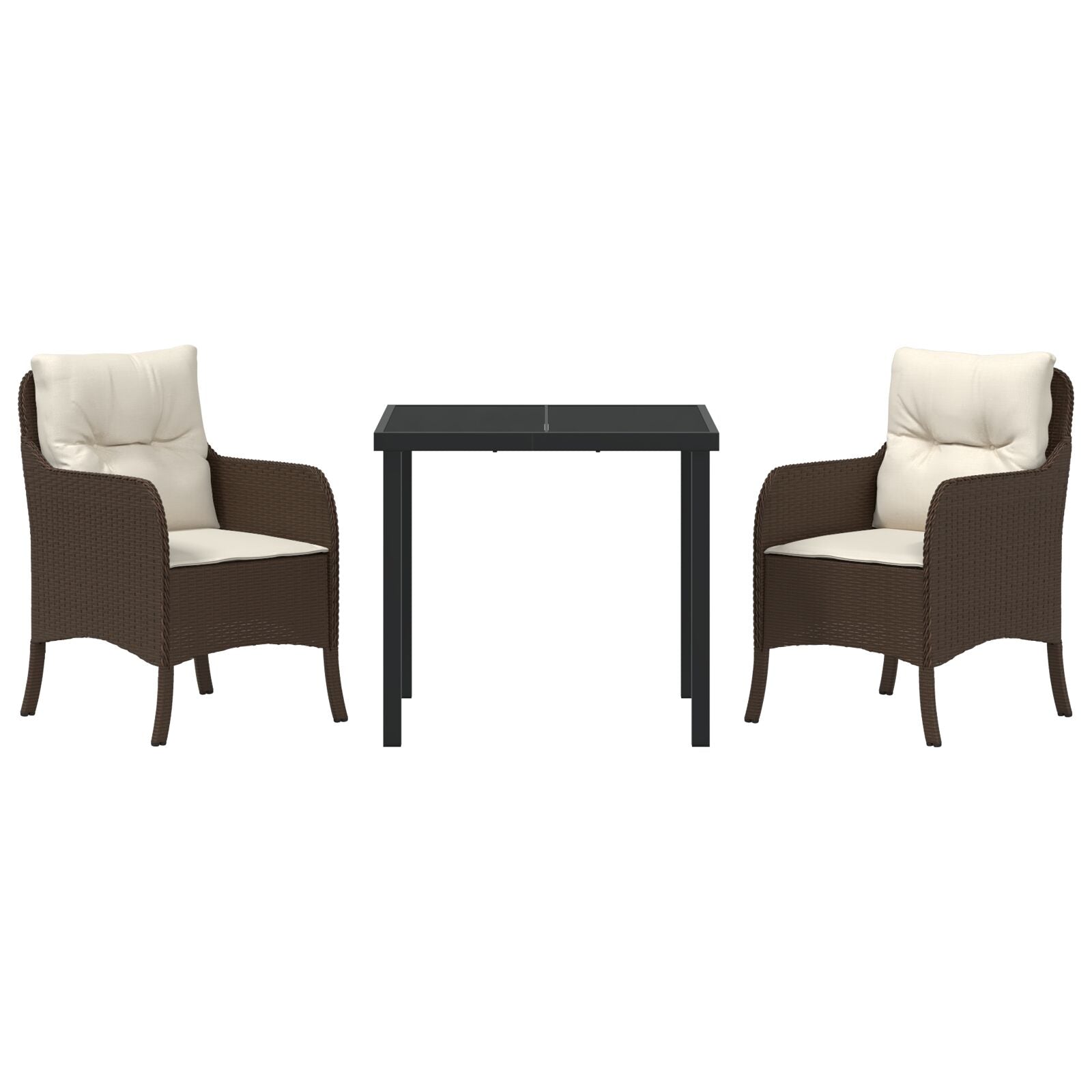 Conjunto de comedor de jardín  de 3 piezas con cojines Marrón Poliratán V0757 Vetonek