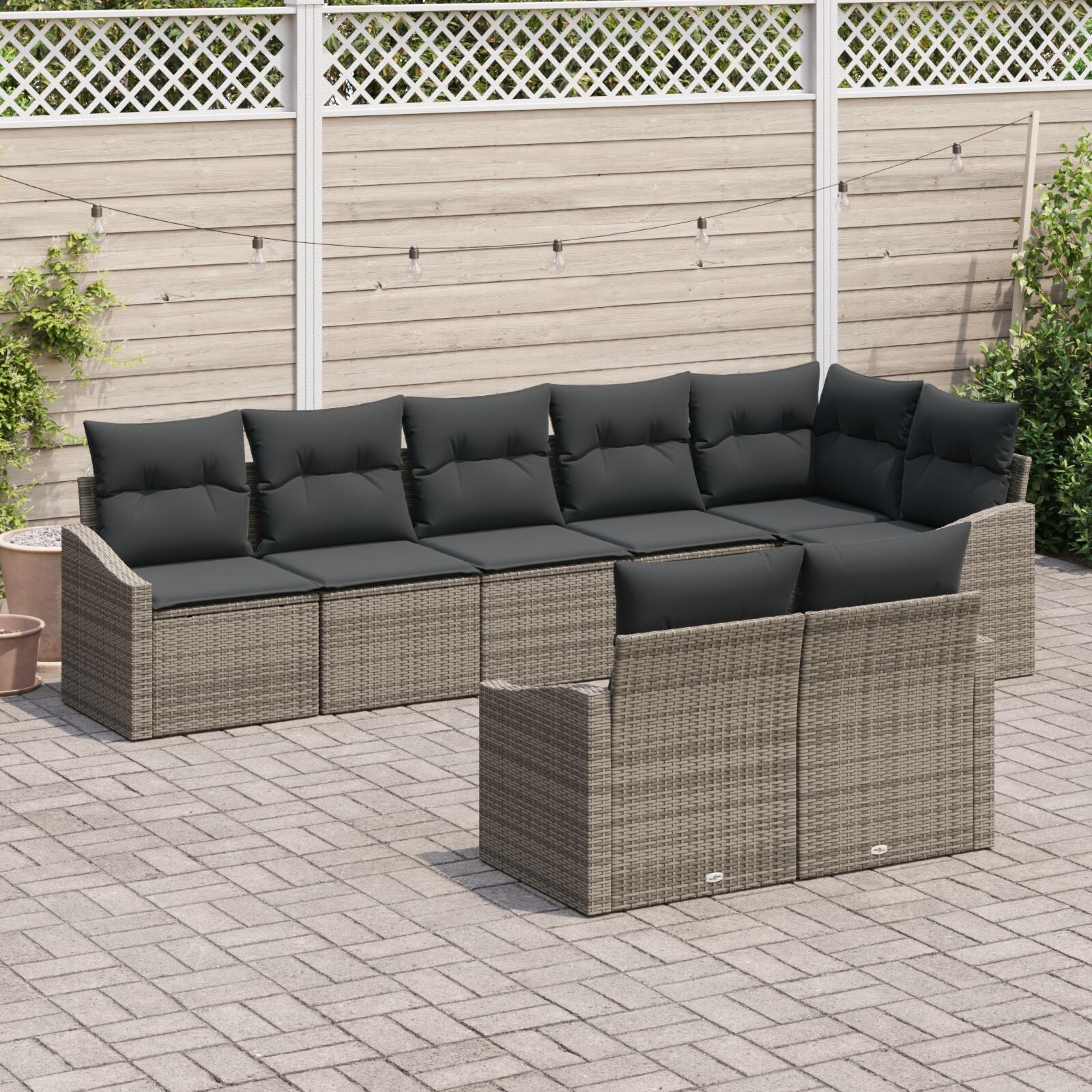8 Piece Garden Dining Set with Gray Synthetic Rattan Cushions V7090 Vetonek