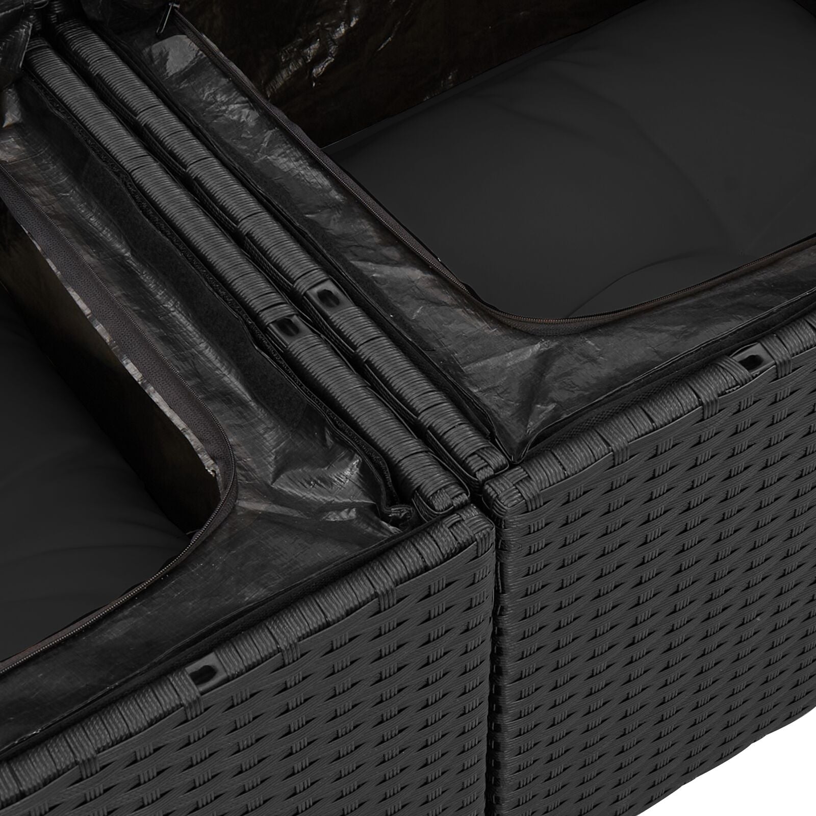 6 Piece Garden Dining Set with Cushions Black Polyrattan V7335 Vetonek