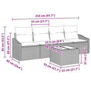 Juego de Comedor de Jardín de 5 Piezas con Cojines Beige de Ratán Poliéster V5300 Vetonek