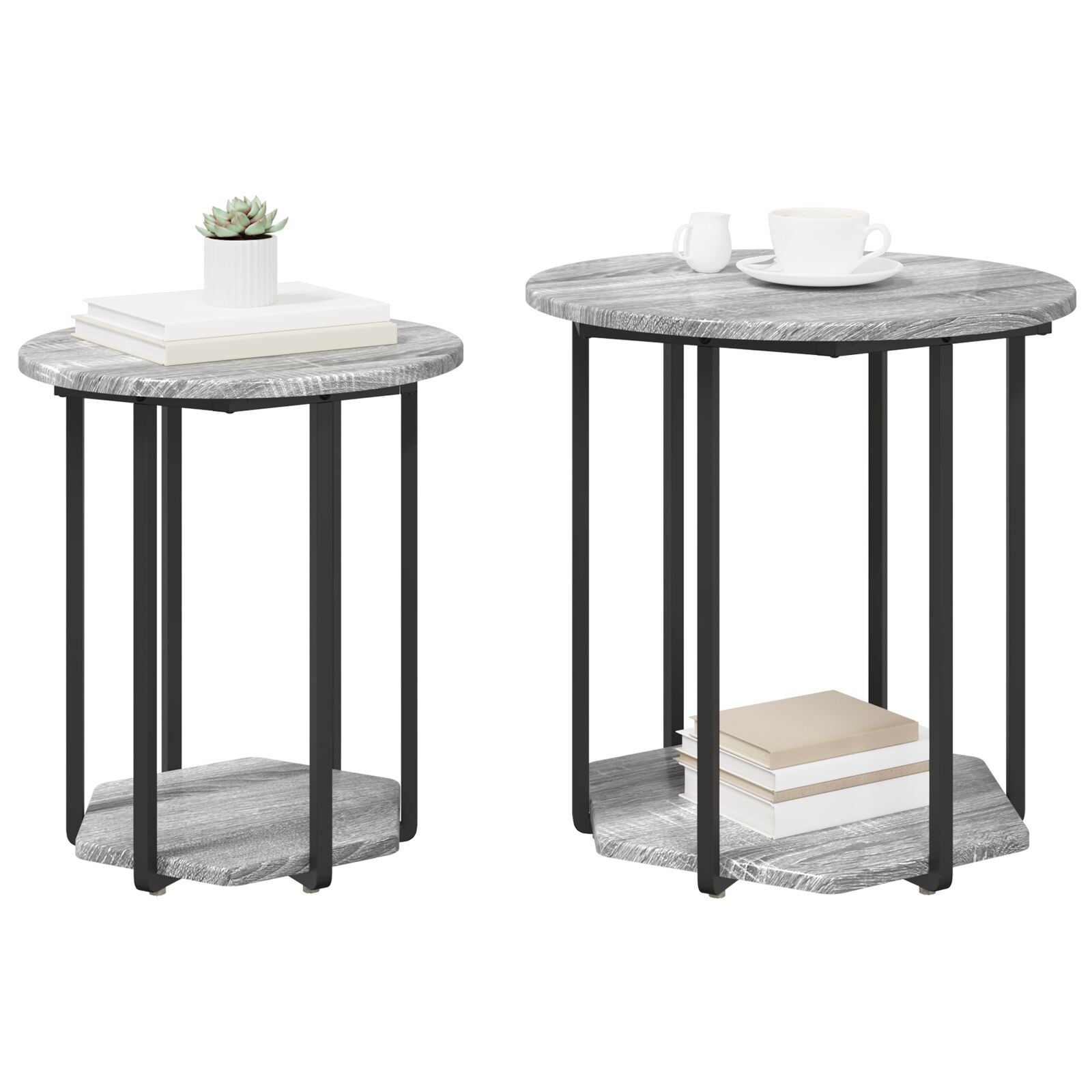 Mesa Lateral 2 pcs Gris Sonoma de Madera y Metal V4375 Vetonek