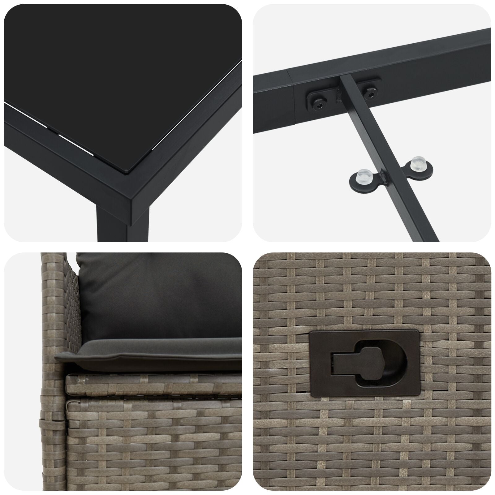 Set de Comedor de Jardín de 3 Piezas de  con Cojines Gris de Ratán Polímero V4688 Vetonek