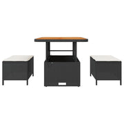 Conjunto de Comedor de Jardín de 3 Piezas con Cojines VidaXL Ratán Poliéster Acacia Negro V0148 Vetonek