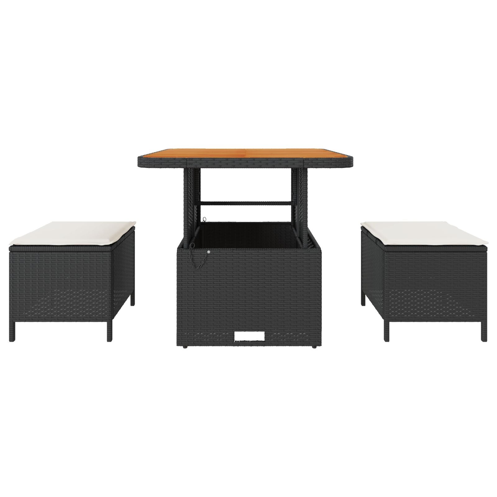 Conjunto de Comedor de Jardín de 3 Piezas con Cojines VidaXL Ratán Poliéster Acacia Negro V0148 Vetonek