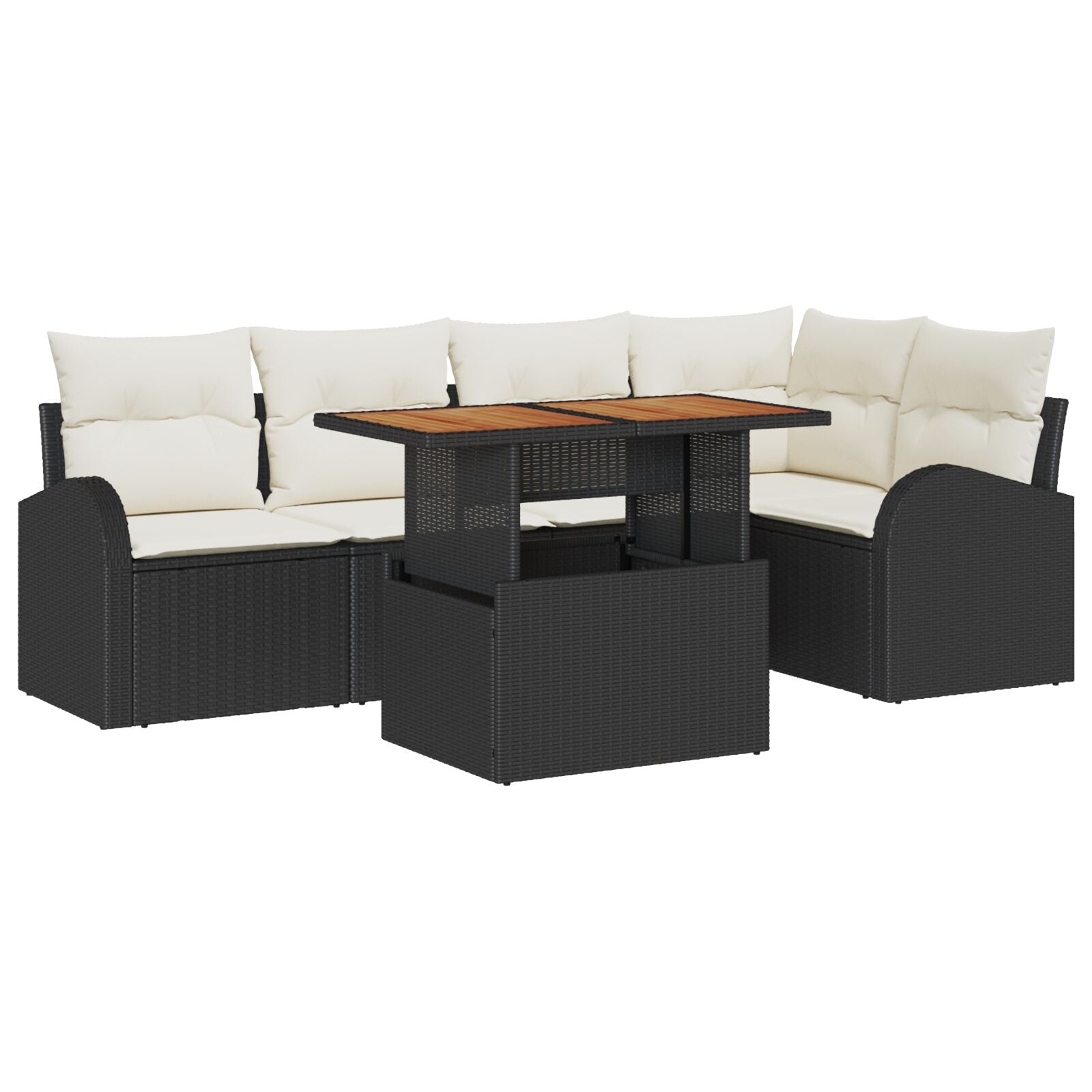 6 Piece Garden Dining Set with Cushions Black Polyrattan Acacia V6992 Vetonek